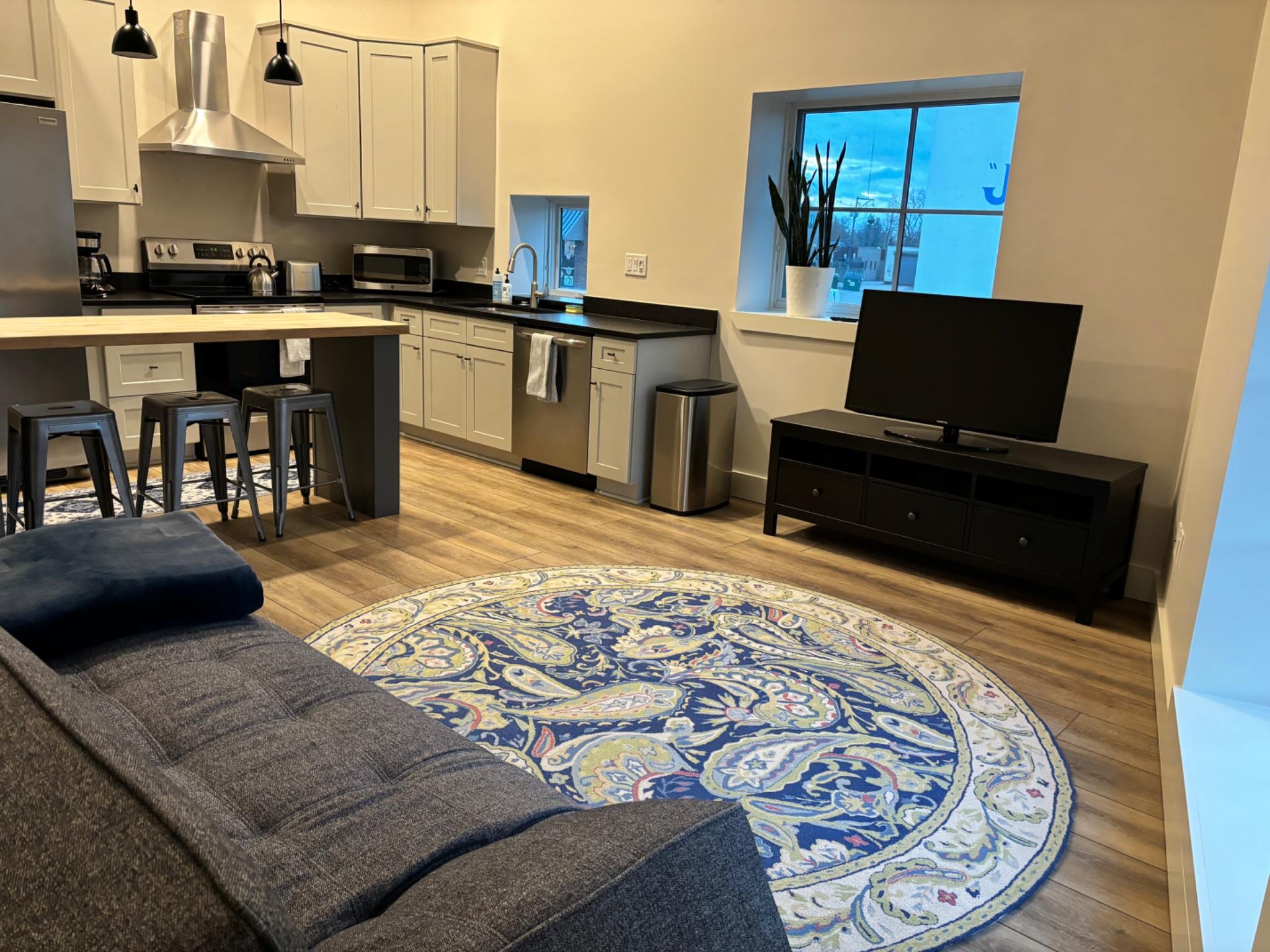 Clinic Apartment 2A — living area and kitchen