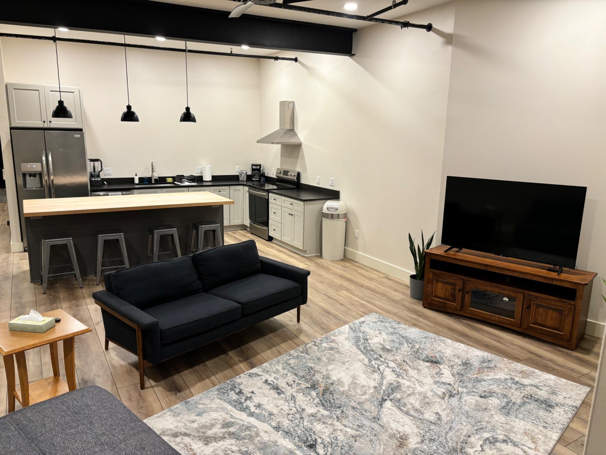 Clinic Apartment 2C — living area and kitchen