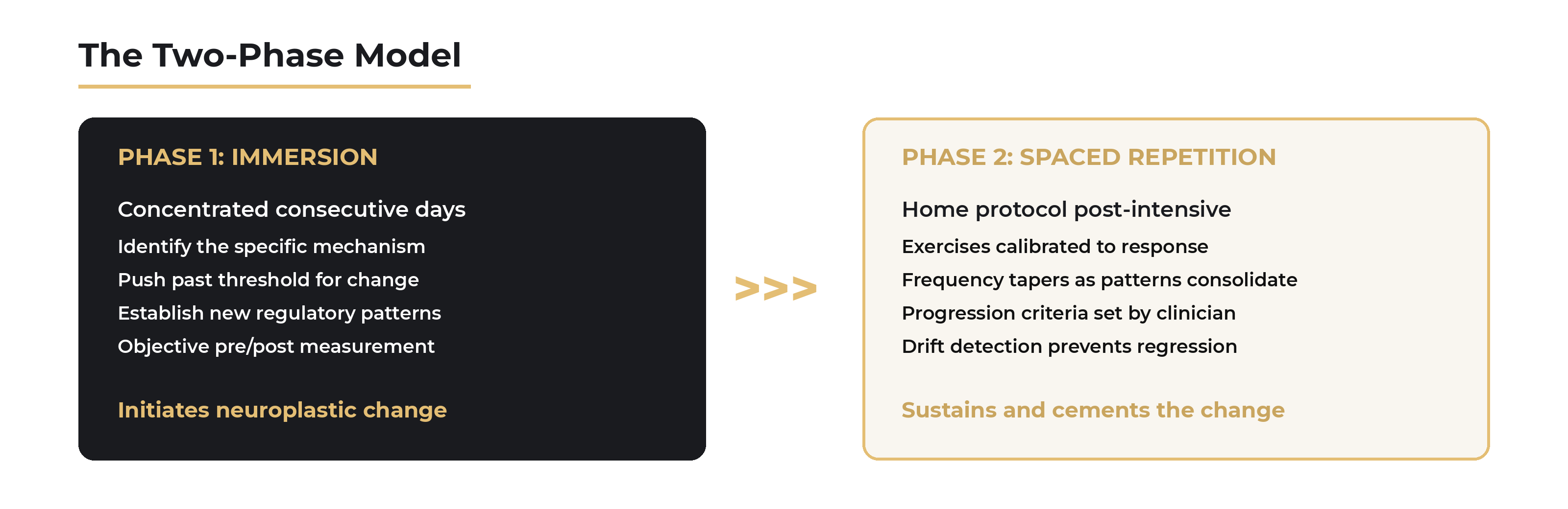 The two-phase model: immersion initiates neuroplastic change, spaced repetition sustains it